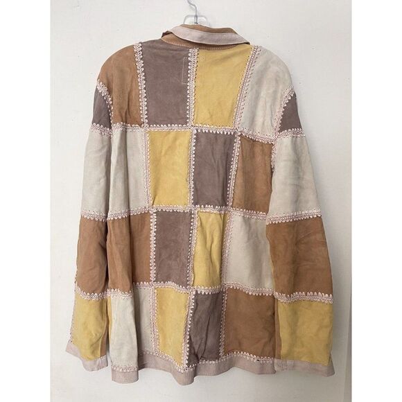 NWT FREE PEOPLE Sz L EDIE CROCHET CHORE LEATHER SUEDE PATCHED SHIRT JACK… - Picture 9 of 9